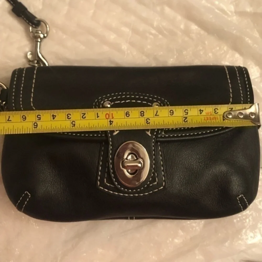Coach black leather wristlet bag